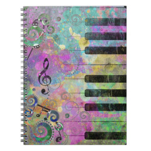 Cool watercolours splatters colourful piano notebook
