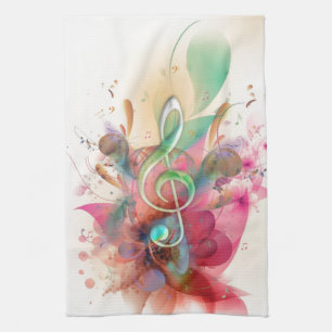 Cool watercolours treble clef music notes swirls kitchen towel