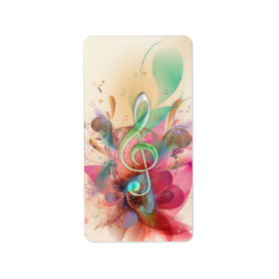 Cool watercolours treble clef music notes swirls label