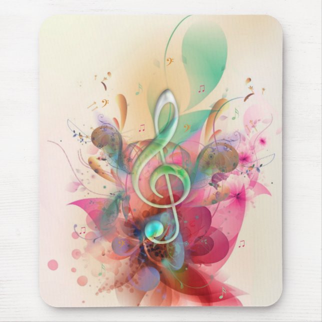 Cool watercolours treble clef music notes swirls mouse pad (Front)