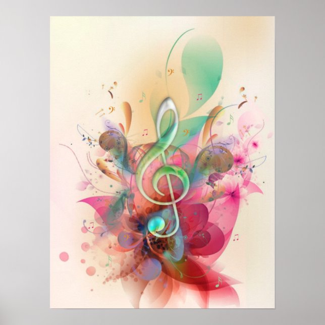 Cool watercolours treble clef music notes swirls poster (Front)
