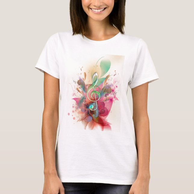 Cool watercolours treble clef music notes swirls T-Shirt (Front)