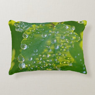 Cool Waterdrops On Green Leaf Accent Pillow