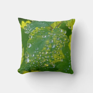 Cool Waterdrops On Green Leaf Throw Pillow