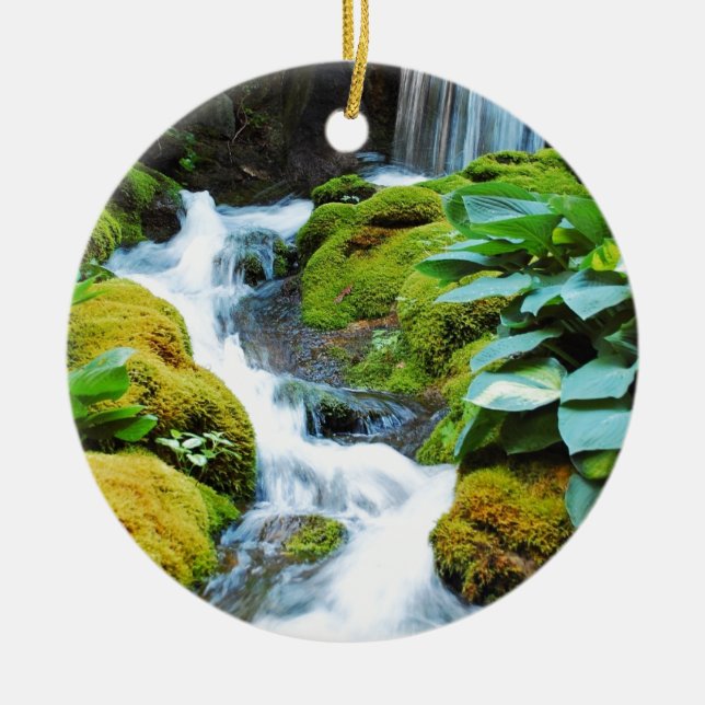 Cool waterfall in green garden ceramic ornament (Front)