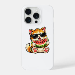 Cool Watermelon Cat iPhone 15 Pro Case