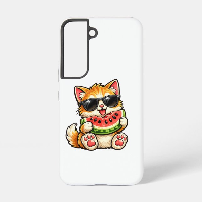 Cool Watermelon Cat Samsung Galaxy S22 Case (Back)