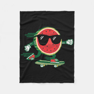 Cool Watermelon Skateboarding 90's Vintage Summer Fleece Blanket