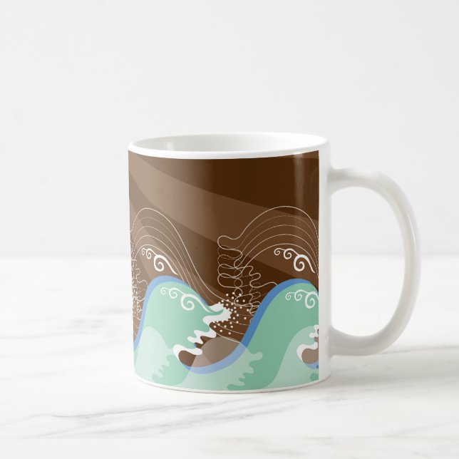 Cool Waves Tropical Summer Sun Brown Stripes Beach Coffee Mug (Right)
