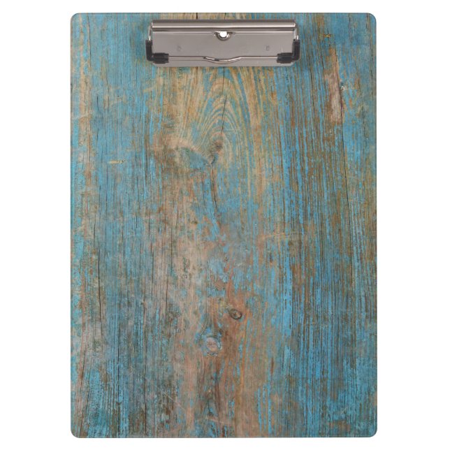 Cool Weathered Blue Peeling Paint Wood Texture Clipboard (Front)