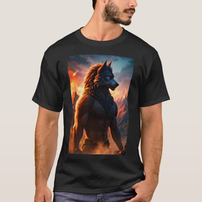 Cool Werewolf Furry Therian Art T-Shirt (Front)