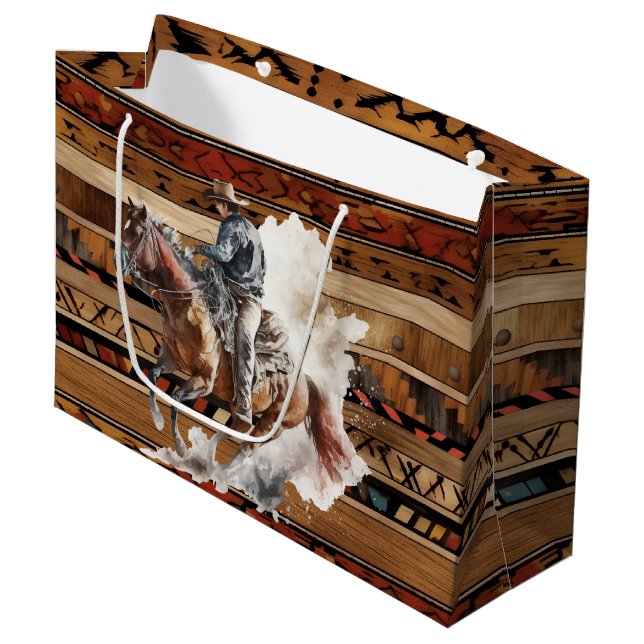 cool Western Country cowboy party Large Gift Bag (Front Angled)
