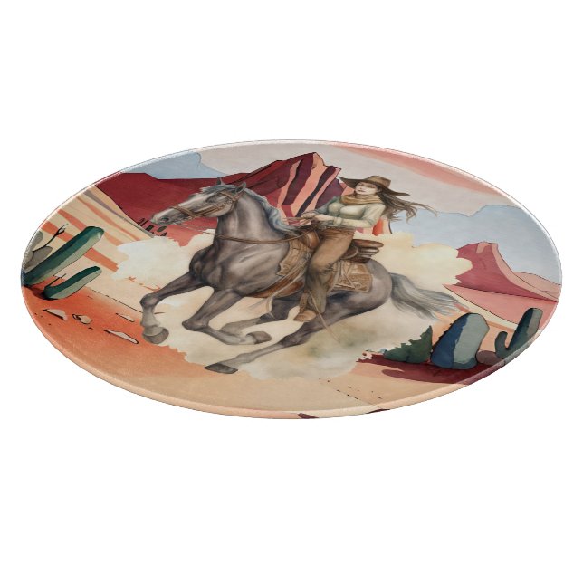 Cool Western cowgirl scene  Cutting Board (Corner)