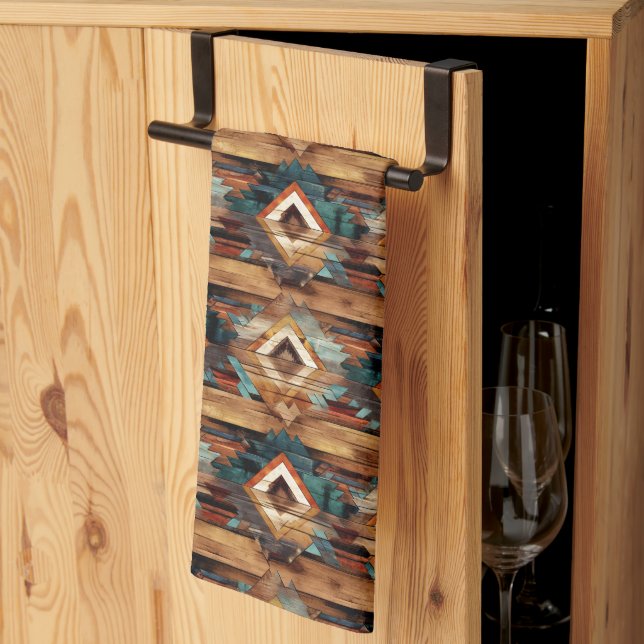 Cool Western faux wood tiled pattern Kitchen Towel (Thirds Fold)