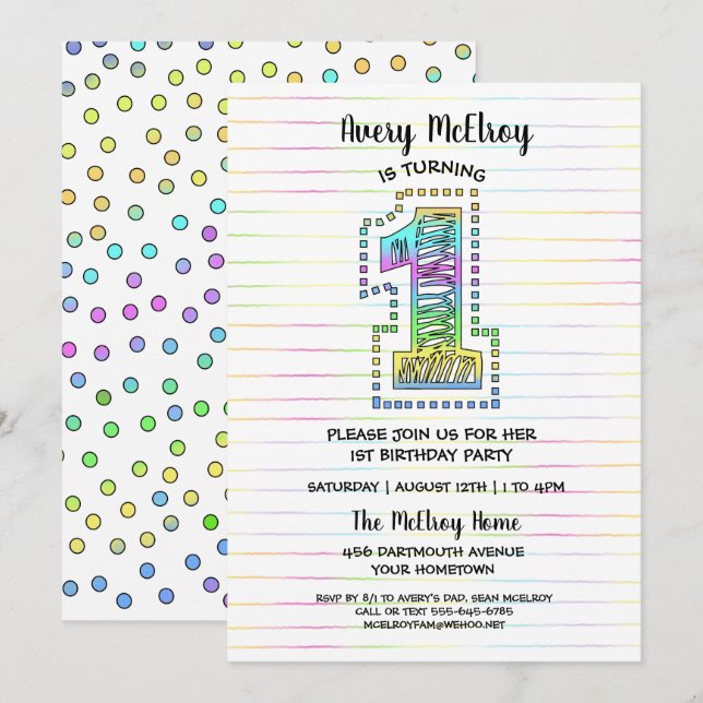 Cool Whimsical Fun 1st Birthday Party Invitation (Front/Back)