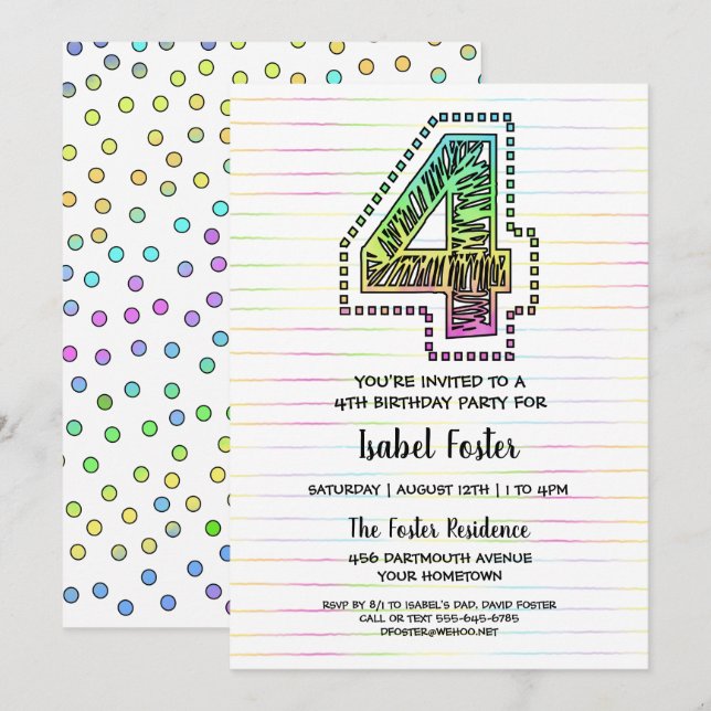 Cool Whimsical Fun 4e anniversaire Fête Invitation (Devant / Derrière)