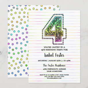 Cool Whimsical Fun 4th Birthday Party Invitation
