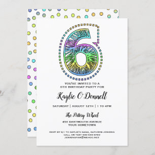 Cool Whimsical Fun 6th Birthday Party Invitation