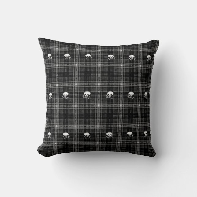 Cool white and black plaid skull hip decor throw pillow (Front)