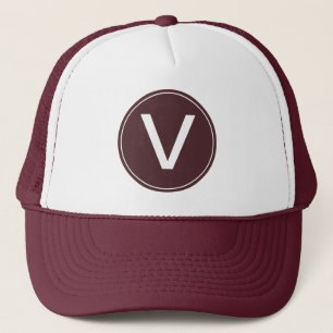 cool white and maroon monogram initial hat. trucker hat