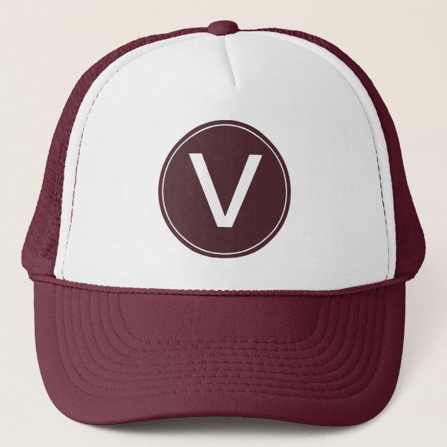 cool white and maroon monogram initial hat. trucker hat (Front)