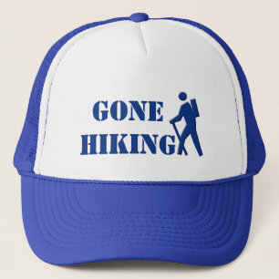 cool white and royal blue gone hiking sports hat. trucker hat