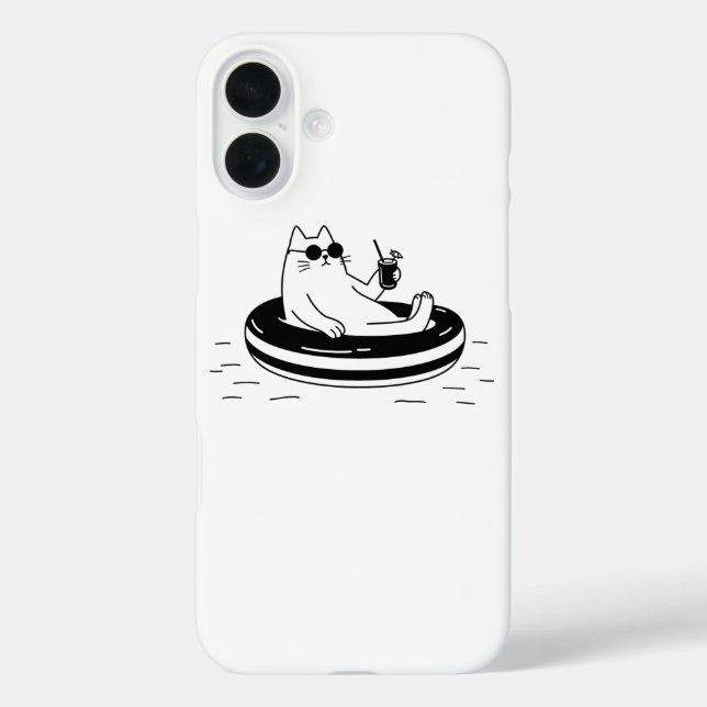 Cool White Cat Relaxing On Pool Float Summer Mood Case-Mate iPhone Case (Back)