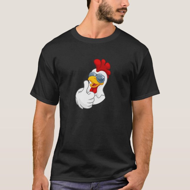 Cool White Chicken Rooster with Sunglasses Thumbs  T-Shirt (Front)