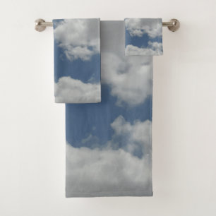 Cool White Clouds Photo Print Design Bath Towel Set