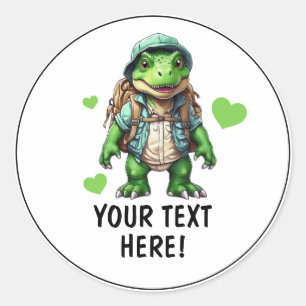 Cool White & Green Personalized Traveller T-rex Classic Round Sticker