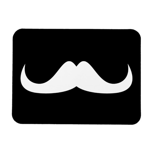 Cool White Handlebar moustache on Black Magnet (Horizontal)