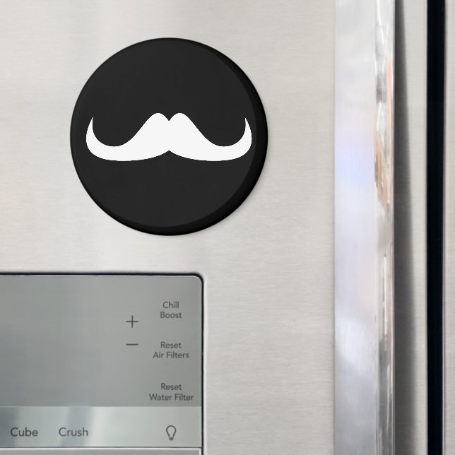 Cool White Handlebar moustache on Black Magnet (In Situ (Fridge))