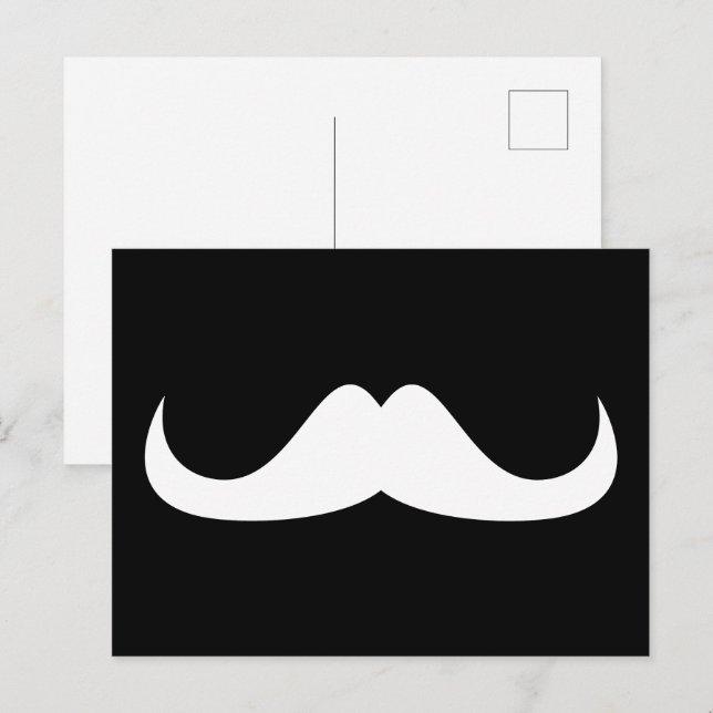 Cool White Handlebar moustache on Black Postcard (Front/Back)