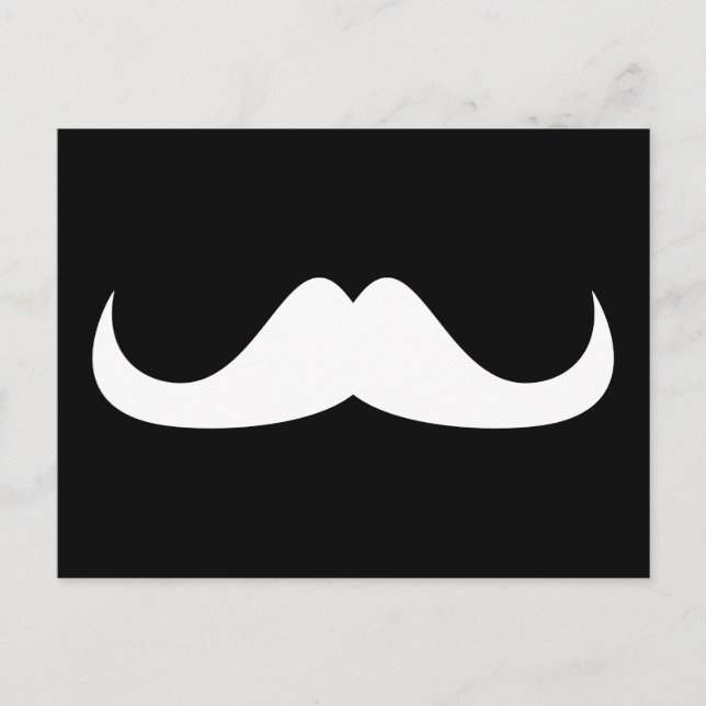 Cool White Handlebar moustache on Black Postcard (Front)