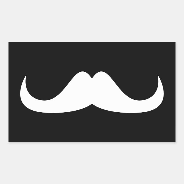 Cool White Handlebar moustache on Black Sticker (Front)