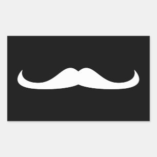 Cool White Handlebar moustache on Black Sticker