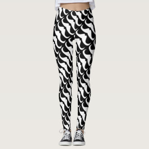 Cool White Handlebar moustache pattern on black Leggings