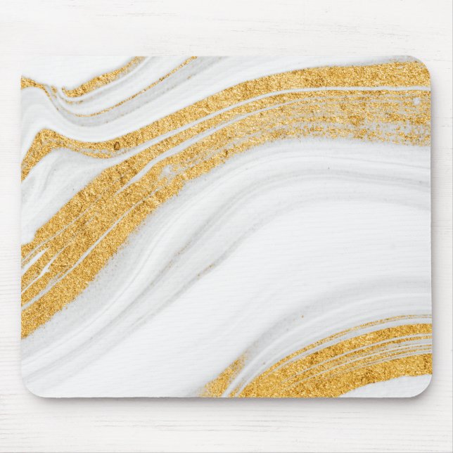 Cool White Marble Gold Glitter Mouse Pad (Front)