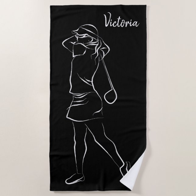  Cool White Modern Add Your Name Customized Ladies Beach Towel (Front)