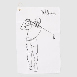 Cool White Modern Add Your Name Customized Mens Golf Towel