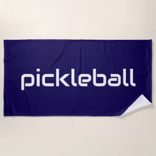 Cool White Modern PICKLEBALL Text On Navy Blue Beach Towel