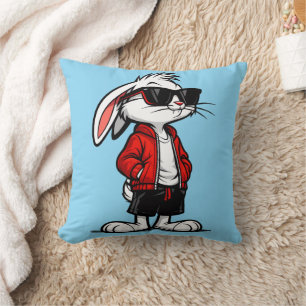Cool White Rabbit in Red Jacket Throw Pillow