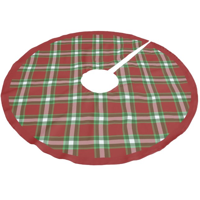 Cool White Red Green Lumberjack Plaid Pattern Brushed Polyester Tree Skirt (Angled)