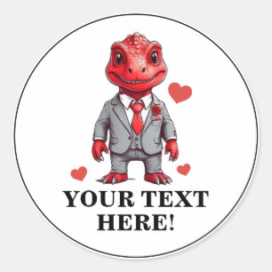 Cool White & Red Personalized Formal T-rex Classic Round Sticker