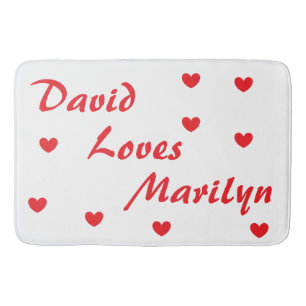 Cool White & Red with Hearts Bath Mat