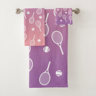 Cool White Retro Tennis Racquets Pattern Gradient  Bath Towel Set
