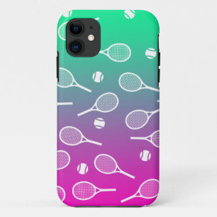 Cool White Retro Tennis Racquets Pattern Gradient  iPhone 11 Case