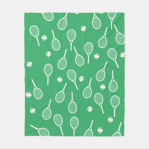 Cool White Retro Tennis Racquets Pattern Green  Fleece Blanket