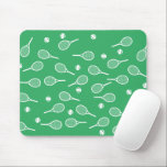 Cool White Retro Tennis Racquets Pattern Green  Mouse Pad<br><div class="desc">White and green Tennis Rackets Pattern For Him | Summer Tennis Court. Gift for tennis player, white racquet tennis match on a green background. Personalized Gift for a tennis player. Trendy tennis players home decor. Trendy modern tennis player gifts. Cool retro modern gift for your school tennis coach or school...</div>