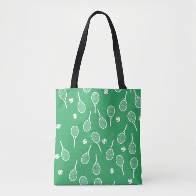 Cool White Retro Tennis Racquets Pattern Green  Tote Bag (Front)